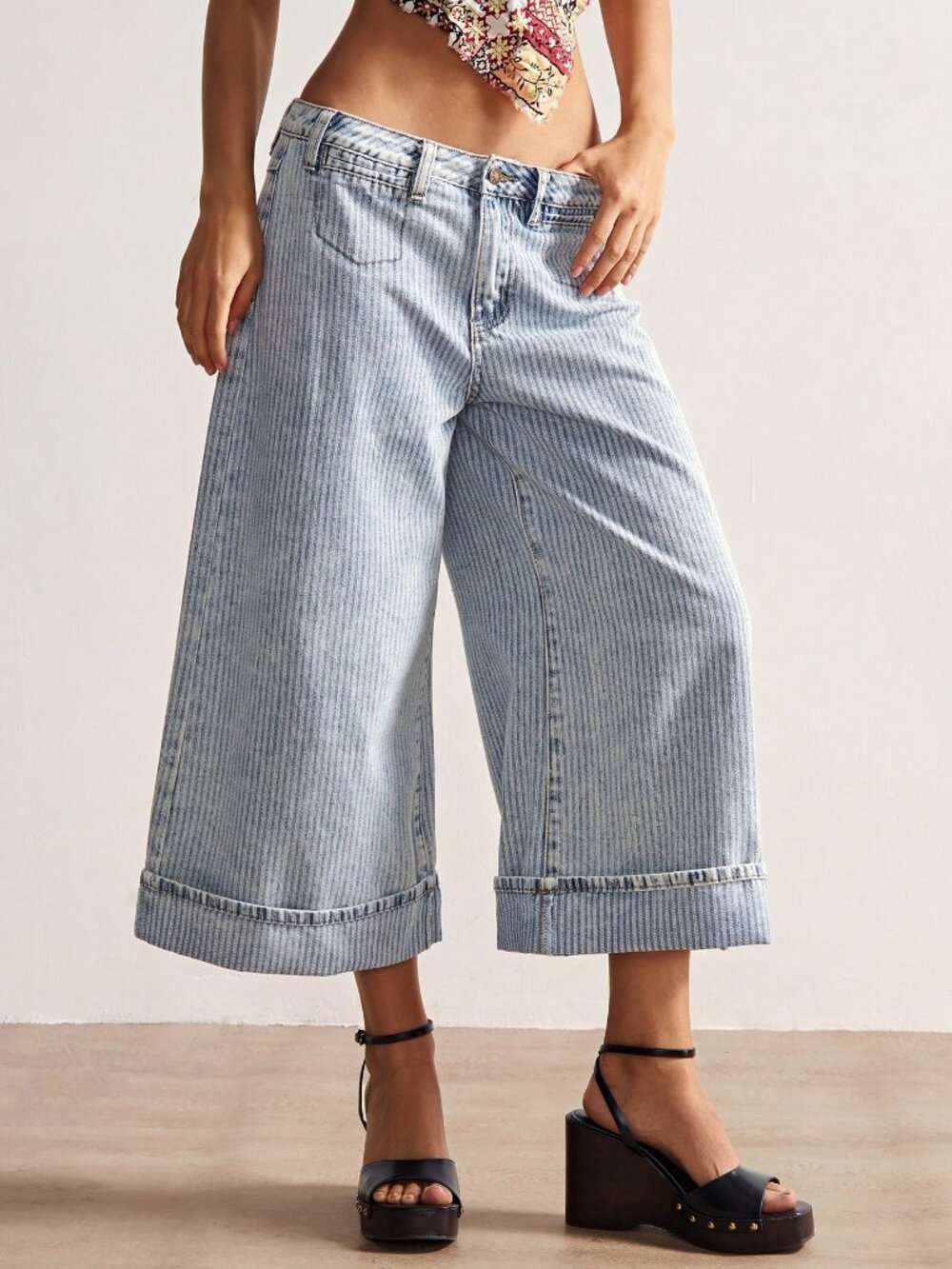 Light Wash Casual Women's Baggy Low Waisted Wide Leg Denim Bermudas